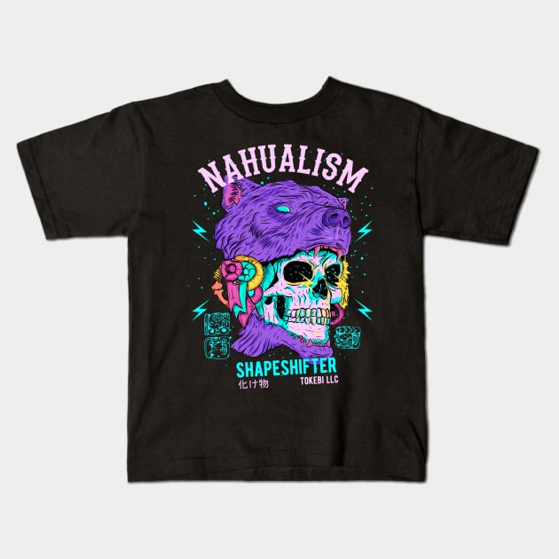 Nahualism Shapeshifter Skull Kids T-Shirt by TOKEBI